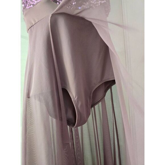 Girls Balera Dance Costume Long Purple Mauve Sequin Dress‎ Child Large - Picture 2 of 10
